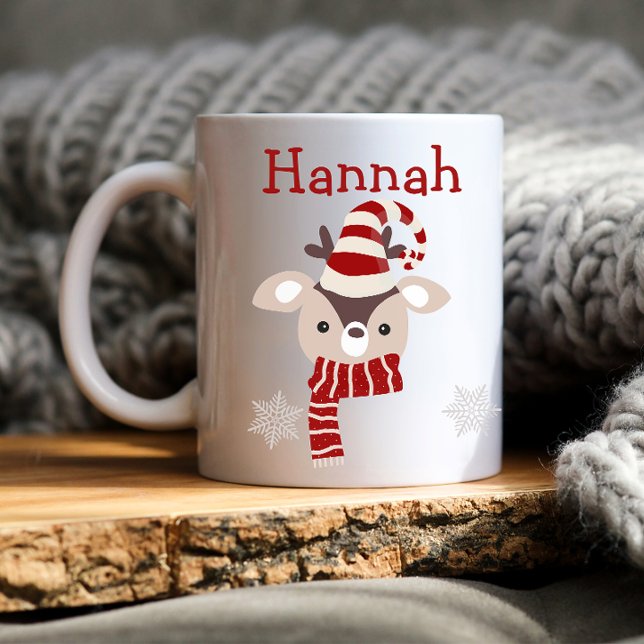 Kid's Christmas Personalized Mug (personalized kids mug, kids christmas mug, kids cute mug, kids cute christmas mug, reindeer hat )