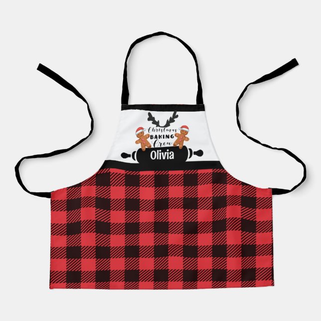 Kids Christmas Personalized Plaid Apron (Front)
