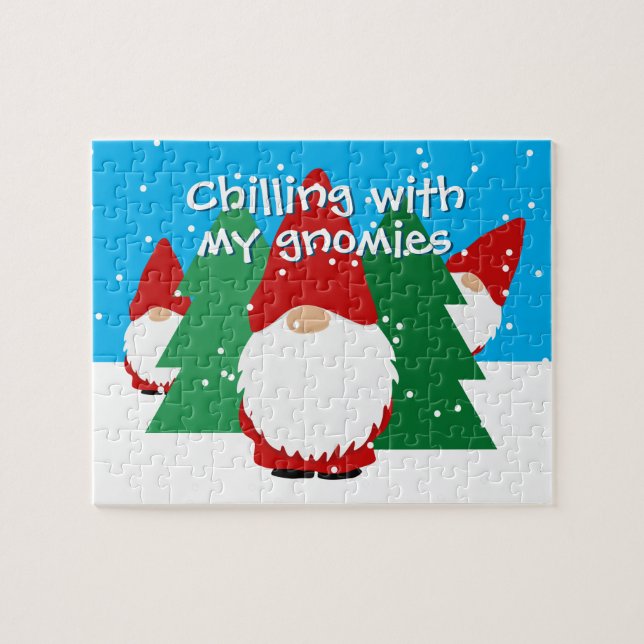 Kid's Christmas puzzle with funny red gnomes (Horizontal)