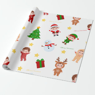 Kids Christmas Reindeer Elf Snowman Wrapping Paper