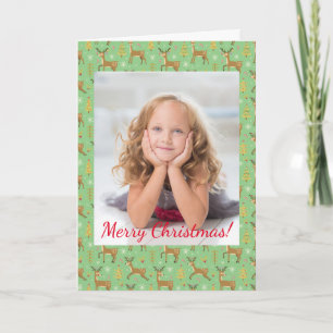 Kids Christmas Reindeer Playing Green Photo Note Card