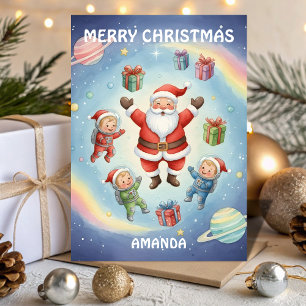 Kids Christmas Santa Space Adventure Holiday Card