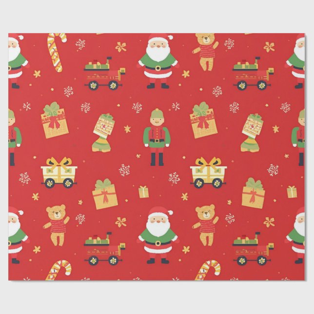 Kids Christmas Santa & Toys  30 in by 60 ft Wrapping Paper (Flat)