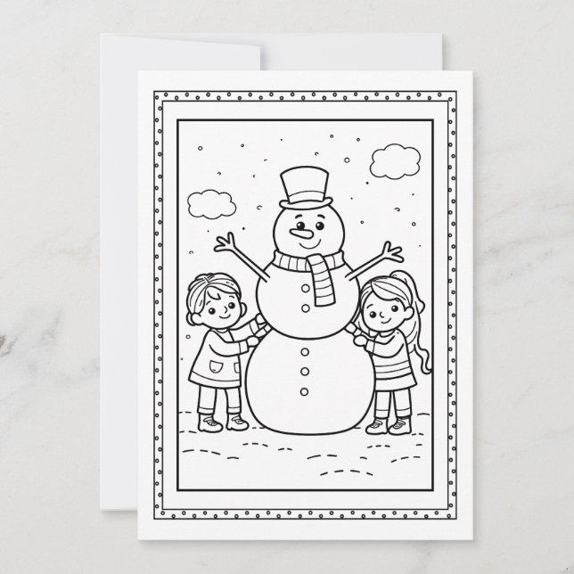 Kids Christmas Snowman Colouring Flat Note Card (Front)