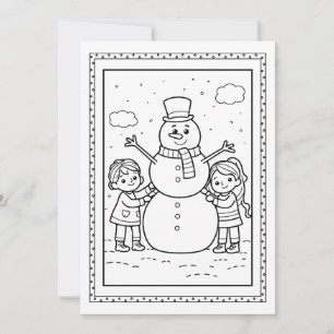 Kids Christmas Snowman Colouring Flat Note Card