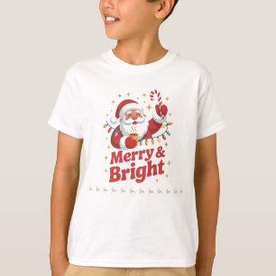 Kids Christmas T-Shirt – Merry & Bright with Santa