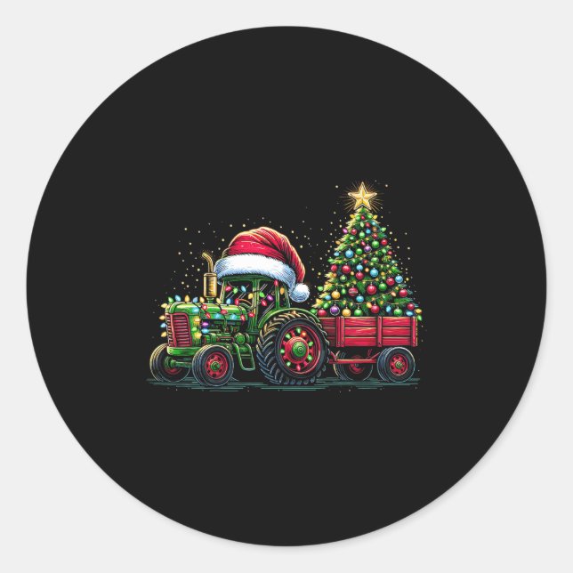 Kids Christmas Tractor Santa Xmas Farm Truck  Classic Round Sticker (Front)