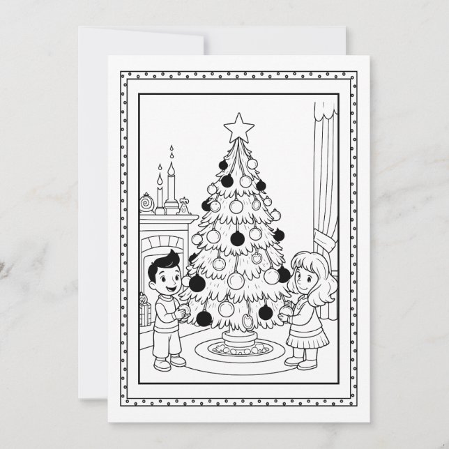 Kids Christmas Tree Colouring Flat Note Card (Front)