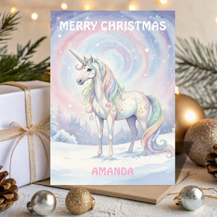 Kids Christmas Unicorn Snowy Wish Holiday Card