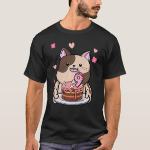 Kids Chubby Cat Holding A Birthday Cake 9th Year B T-Shirt