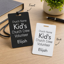 KIDS Church Crew Volunteer Black White Name