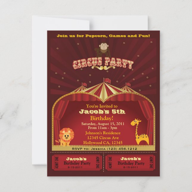 Kid's Circus Birthday Party Invitation (Front)