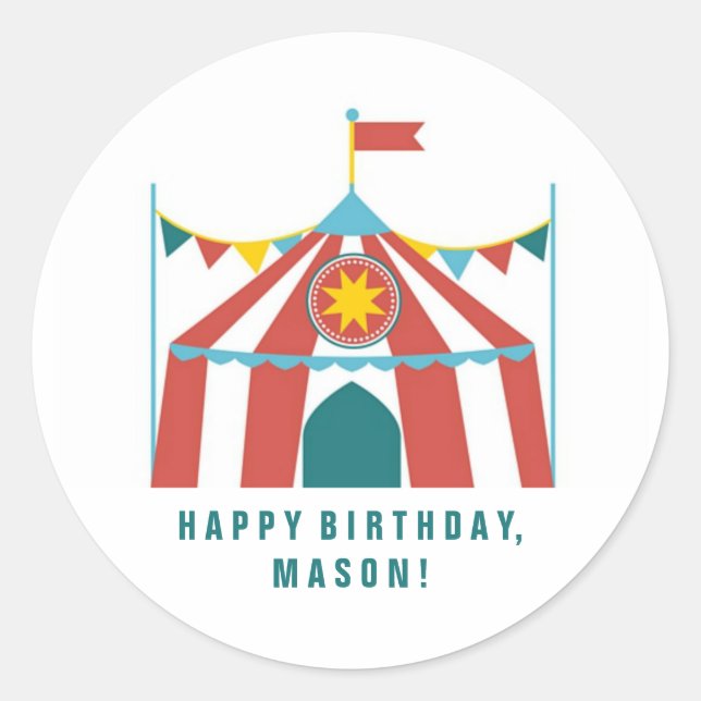 Kid's Circus Theme Birthday Party Favour Stickers (Front)