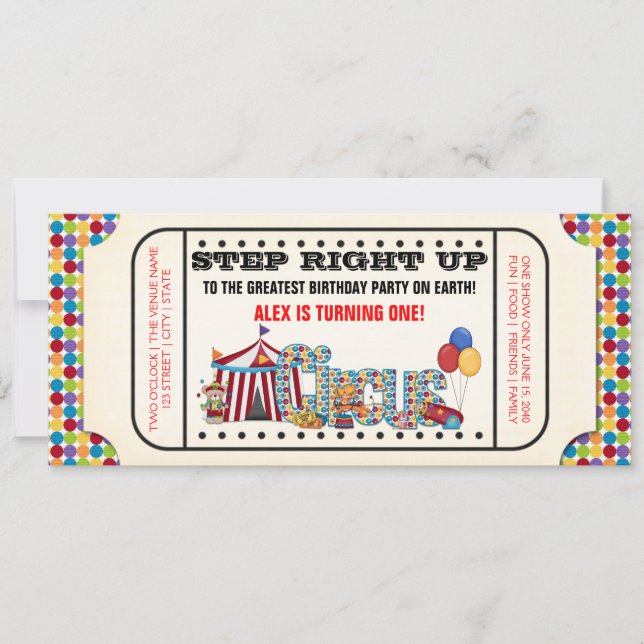 Kids Circus Ticket Birthday Party Invitation (Front)