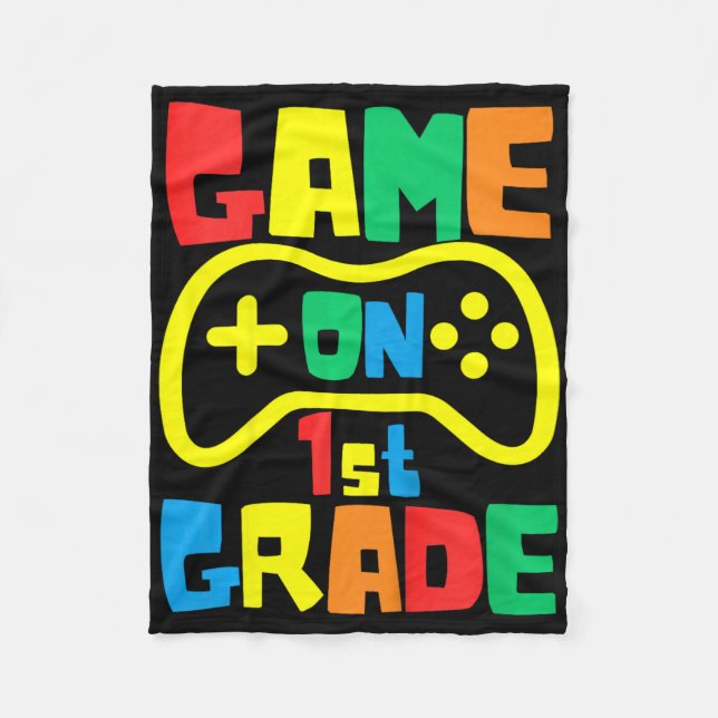 Kids Ck To School Video Game On Gamer First Grade  Fleece Blanket (Front)