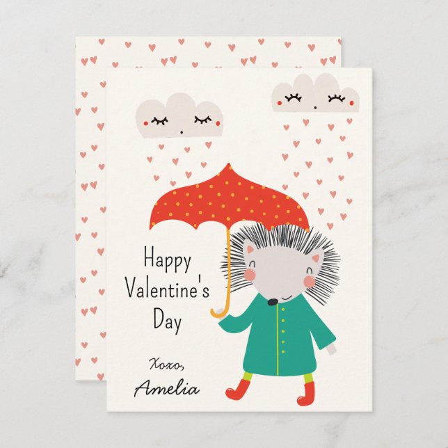 Kids Classroom Cute Hedgehog Valentine's Day Card (Front/Back)
