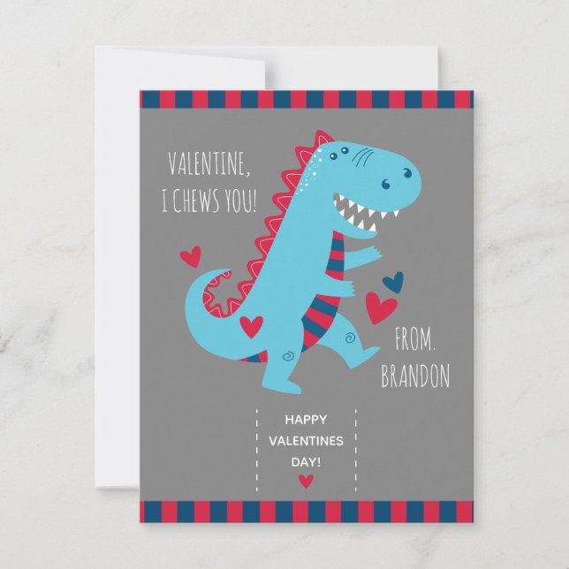 Kids Classroom Dinosaur Valentines Card (Front)