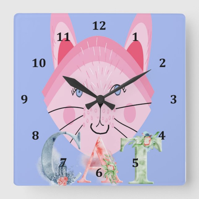 Kids Clock with Cute Pink Cat (Front)