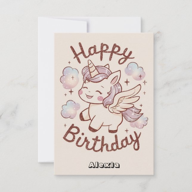 Kids Clouds Unicorn Birthday Card (Front)