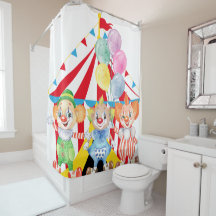 Kids Clowns On White Shower Curtain