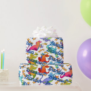 Kid's Colorful Dragons Personalized Gift Paper