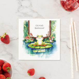 Kids Colorful Frog Birthday Napkin