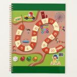 Kids Colorful Race Track Board Game Planner<br><div class="desc">Organize your schedule with a touch of playfulness using this racing board game spiral planner. The cover showcases a full color playground adventure graphic with a winding numbered race track, dice, and fun outdoor elements. This planner is perfect for students, teachers, or busy parents who want a creative way to...</div>