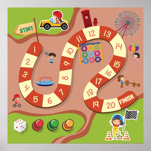 Kids Colorful Race Track Board Game Poster (Front)