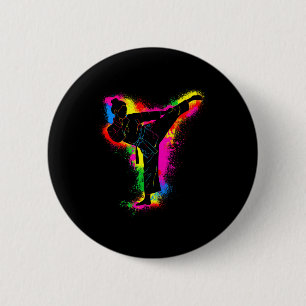 Kids Colorful Taekwondo Martial Arts Women Girl Ka 2 Inch Round Button