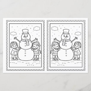 Kids Coloring Snowman Paper Christmas Card 
