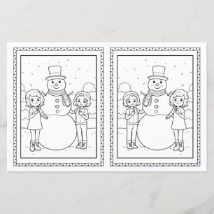 Kids Coloring Snowman Paper Christmas Card 