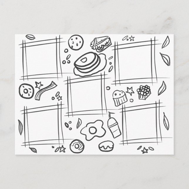 Kids Colour Foodie Breakfast Fun Drawing Doodling Postcard (Front)