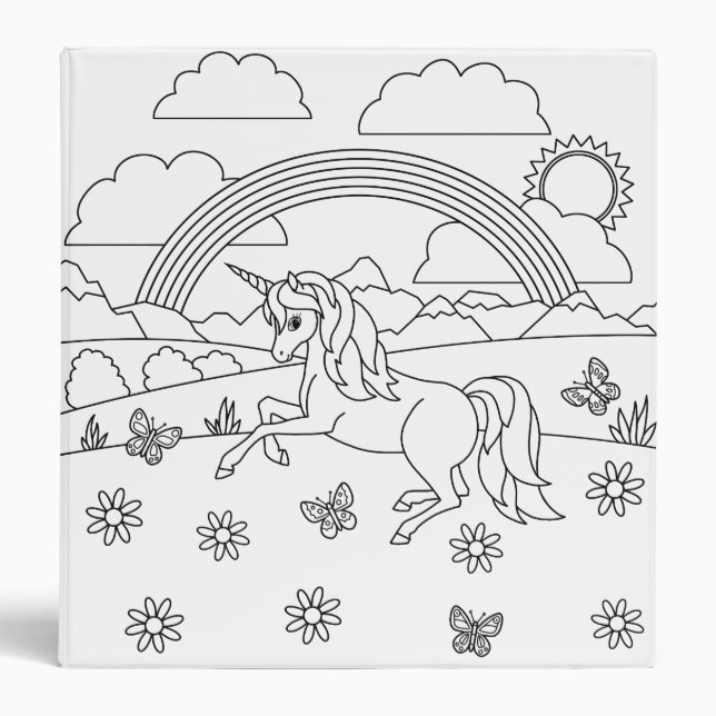 Kids Colour Me Unicorn Rainbow Binder (Front)