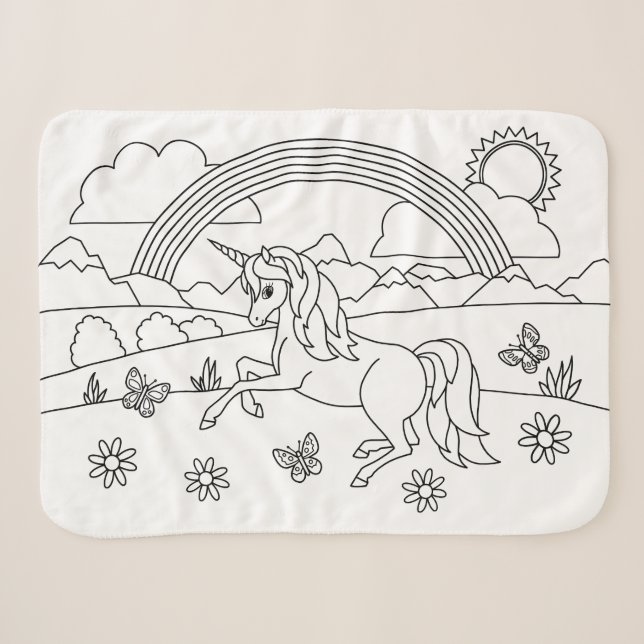 Kids Colour Me Unicorn Rainbow Sherpa Blanket (Front (Horizontal))