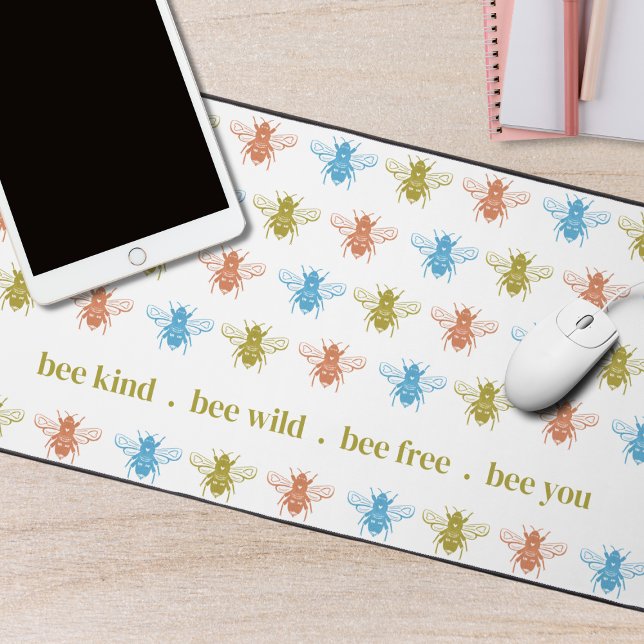 Kids Colourful Bee Pattern with Personalized Text Desk Mat (Cute Bee Desk Mat for Kids)