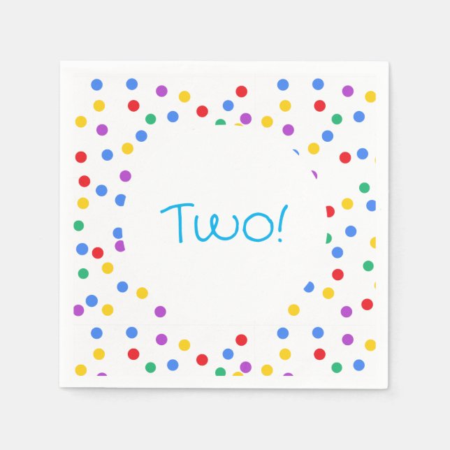 Kids Colourful Confetti Dots 2nd Birthday Paper Napkin (Front)