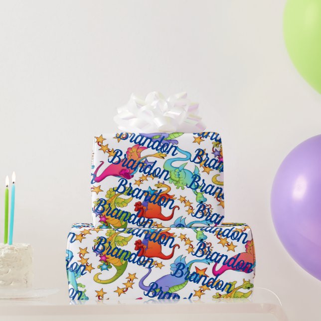 Kid's Colourful Dragons Personalized Gift Paper (Party Gifts)