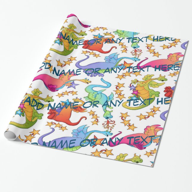 Kids Colourful Dragons Personalized Gift Paper (Unrolled)