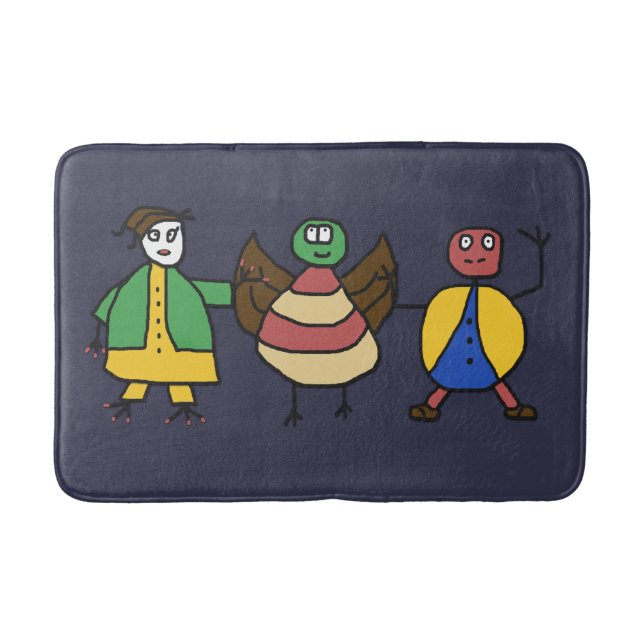 Kids Colourful Fun Family Cartoon Characters Bath Mat (Front)