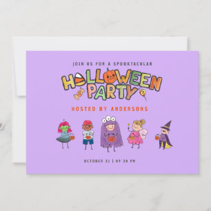 Kids Colourful Halloween Purple Costume Party Invitation