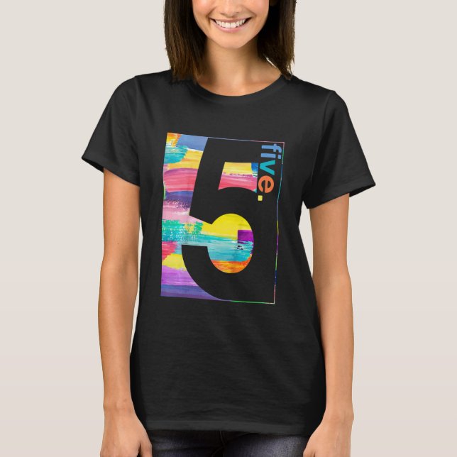 Kids Colourful Number 5  Five   5th Birthday Boys  T-Shirt (Front)