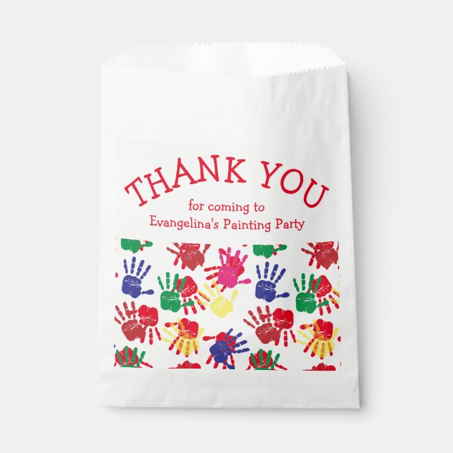Kids Colourful Painted Handprints THANK YOU  Favour Bag (Front)