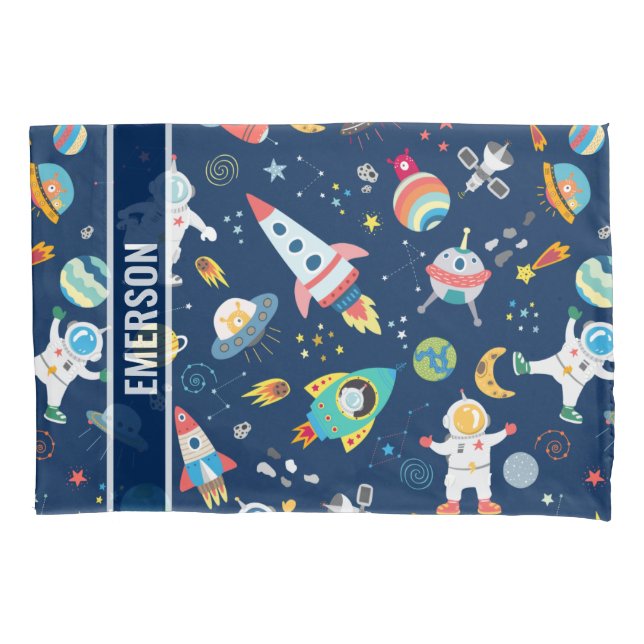 Kids Colourful Personalized Outer Space Astronauts Pillowcase (Front)