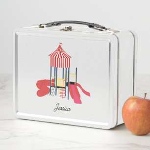 Kids Colourful Playground Custom Name Metal Lunch Box