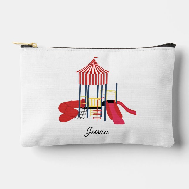 Kids Colourful Playground Custom Name School Accessory Pouch (Front)