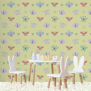 Kids Colourful Rainbow Butterfly Lemon Yellow Wallpaper