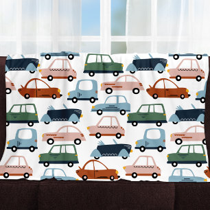 Kids Colourful Retro Car and Truck Pattern Fleece Blanket