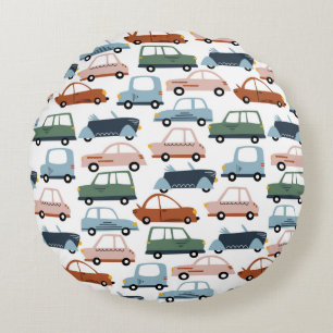 Kids Colourful Retro Car and Truck Pattern Round Pillow