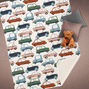 Kids Colourful Retro Car and Truck Pattern Sherpa Blanket
