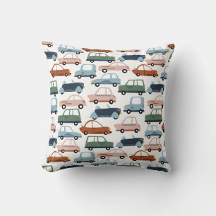 Kids Colourful Retro Car and Truck Pattern Throw Pillow